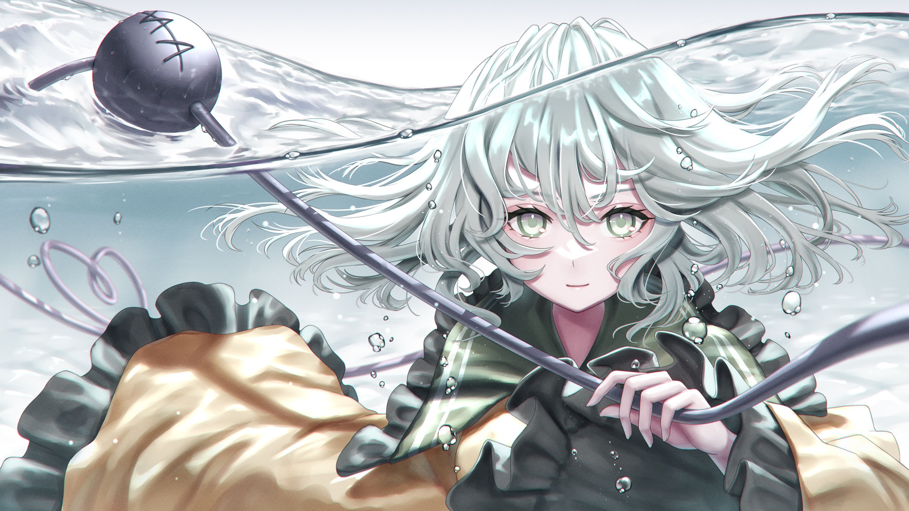 3840x2160 Girl Grey Eyes Koishi Komeiji Touhou Underwater White Hair 4K HD Touhou Wallpaper