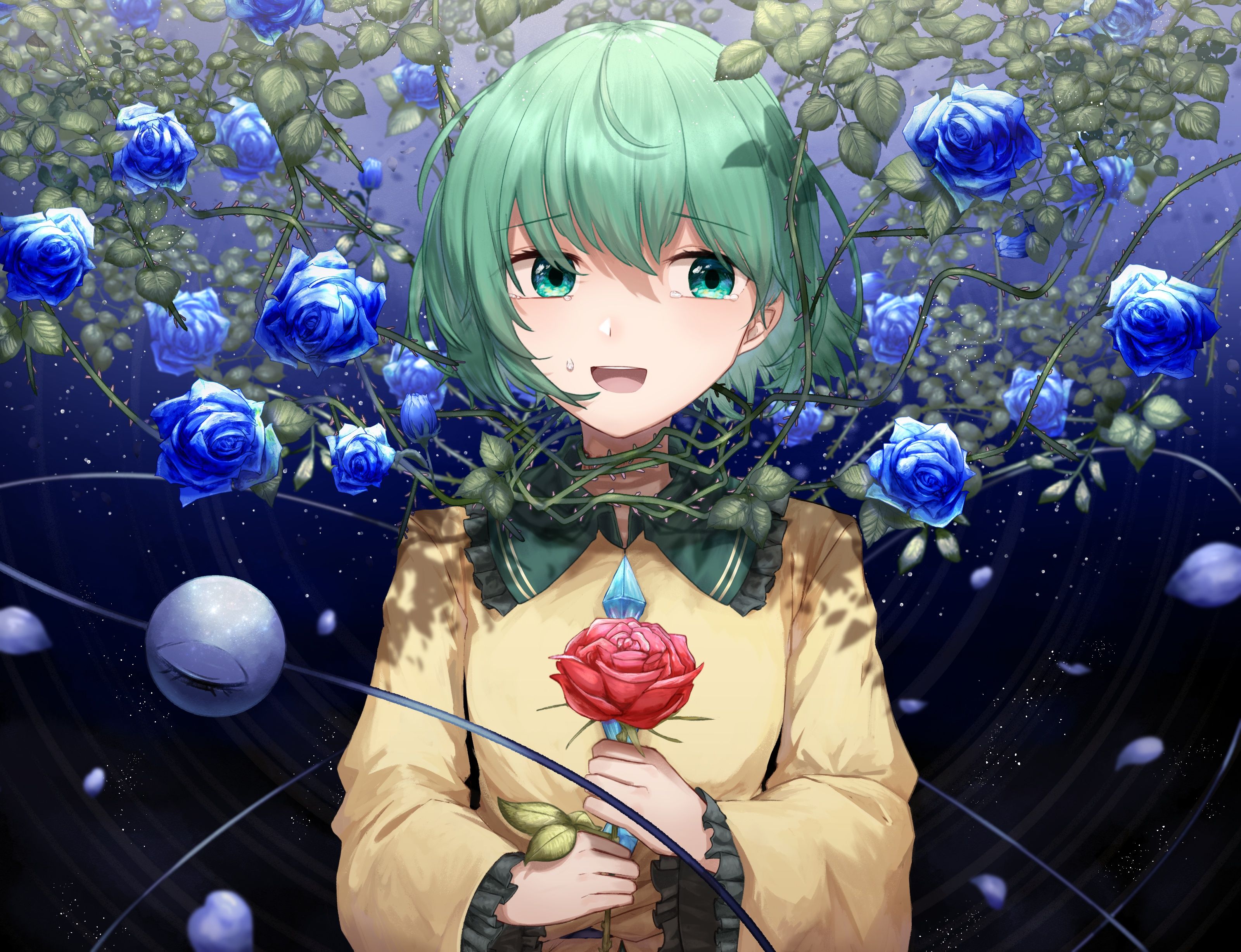 3200x2455 Wallpaper girl, roses, touhou, blue roses, Koishi Komeiji, Touhou, Touhou for mobile and desktop, section прочее, resolution 3200x2455