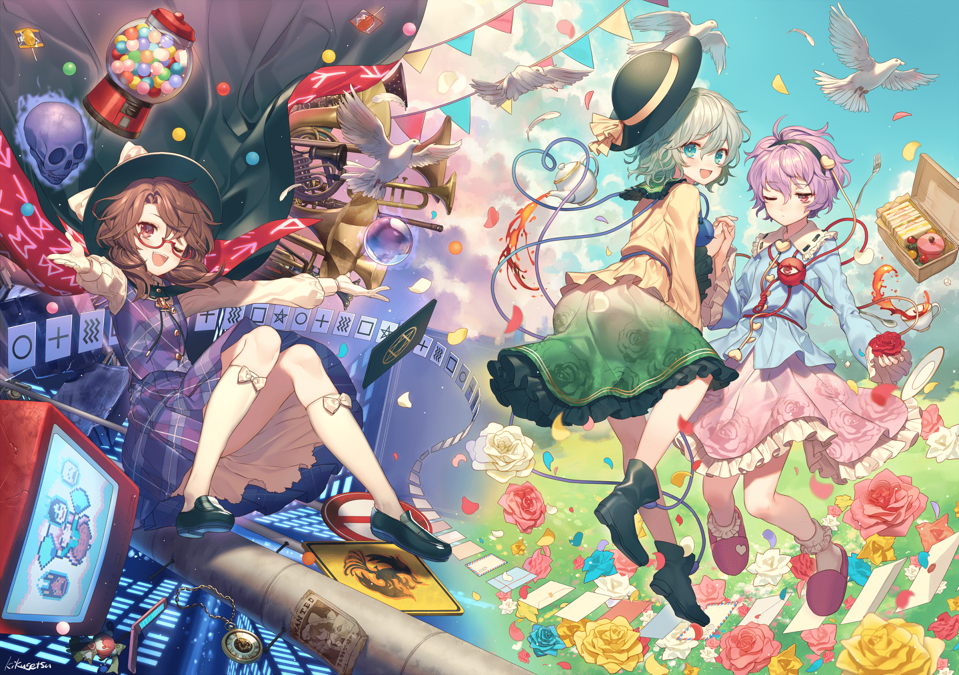 1920x1352 Enchanting Touhou Quartet: Sumireko, Kokoro, Koishi & Satori HD Wallpaper