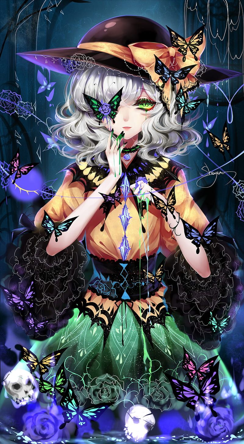 800x1455 Anime, anime girls, sheya, Touhou, Komeiji Koishi, short hair, white hair, dress, HD phone wallpaper