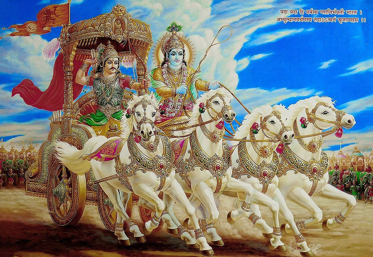 1200x828 Krishna and Arjuna on Chariot during Kurukshetra War