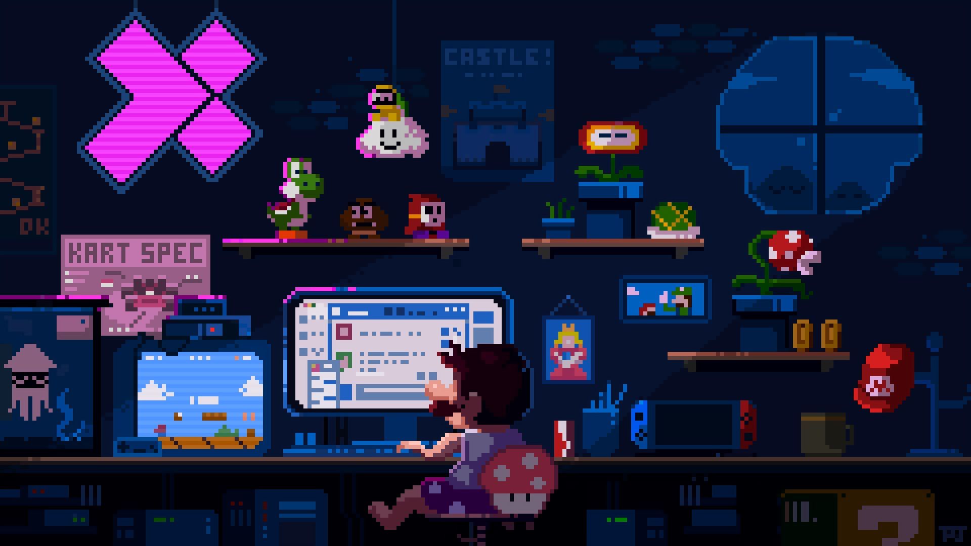 1920x1080 4K Ultra HD Mario Pixel Art Video Game Wallpaper