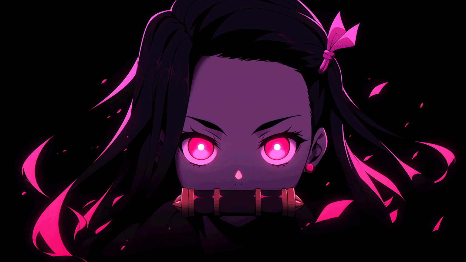 1536x864 Nezuko Glowing Eyes Demon Slayer GIF Wallpaper 4K