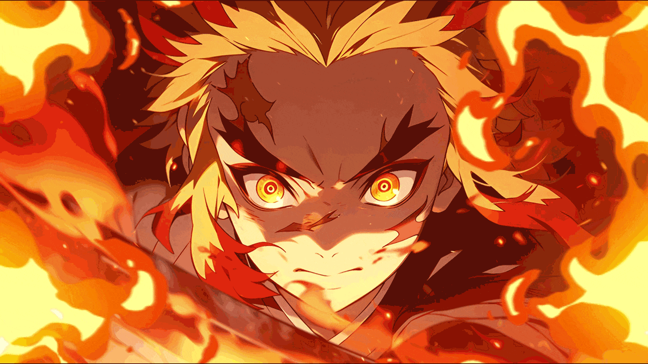 1280x720 Demon Slayer Rengoku Flame Gif Desktop Wallpaper