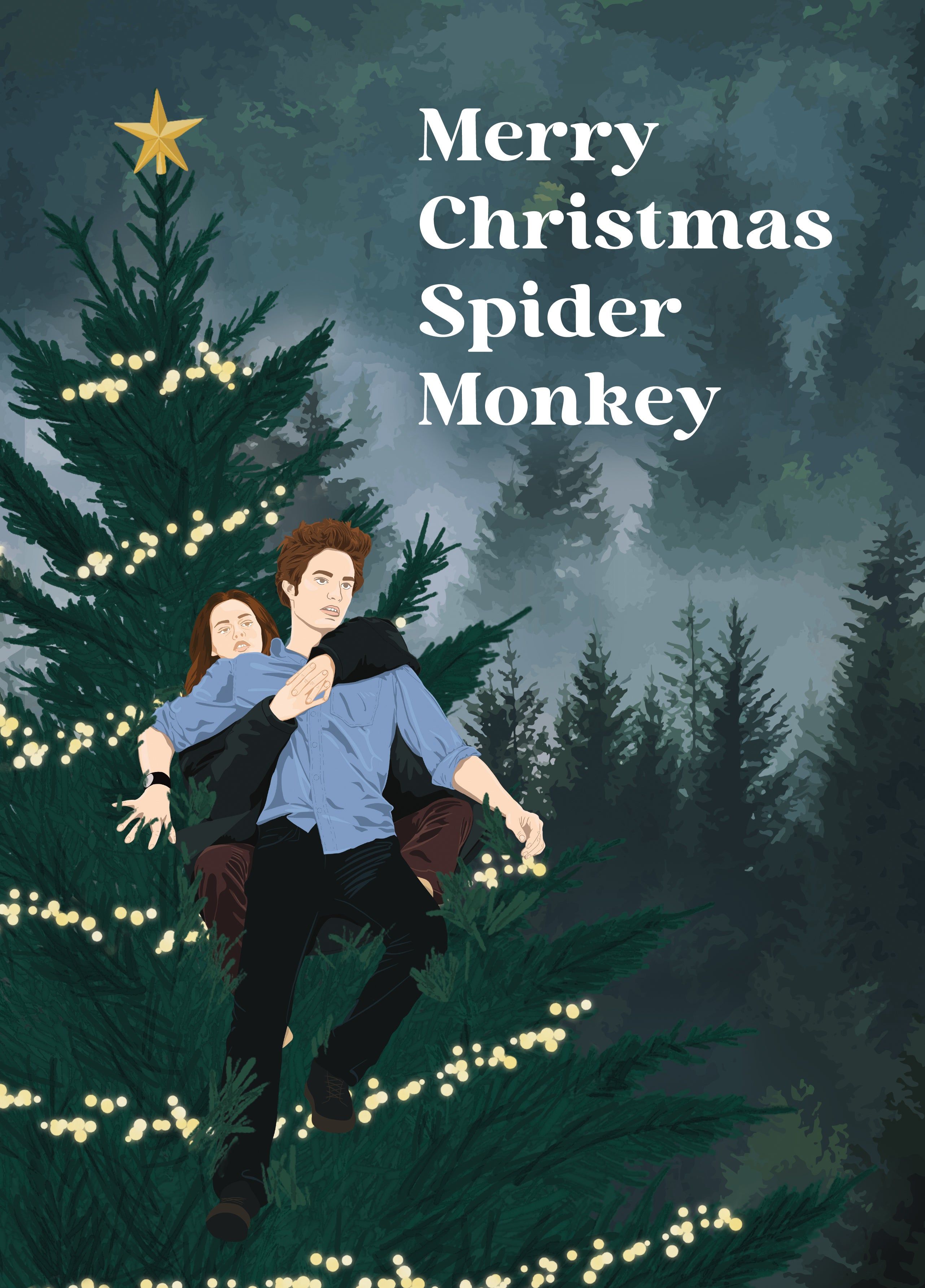 2563x3567 Twilight Christmas Card On Tight, Spider Monkey