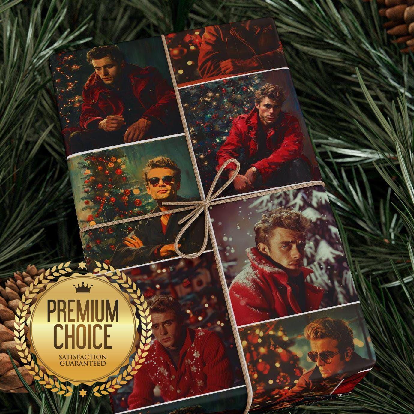 1380x1380 Vintage James Dean Christmas Wrapping Paper. Retro Celebrity Gift Wrap. Holiday Themed Wrapping Paper for Unique Gifts