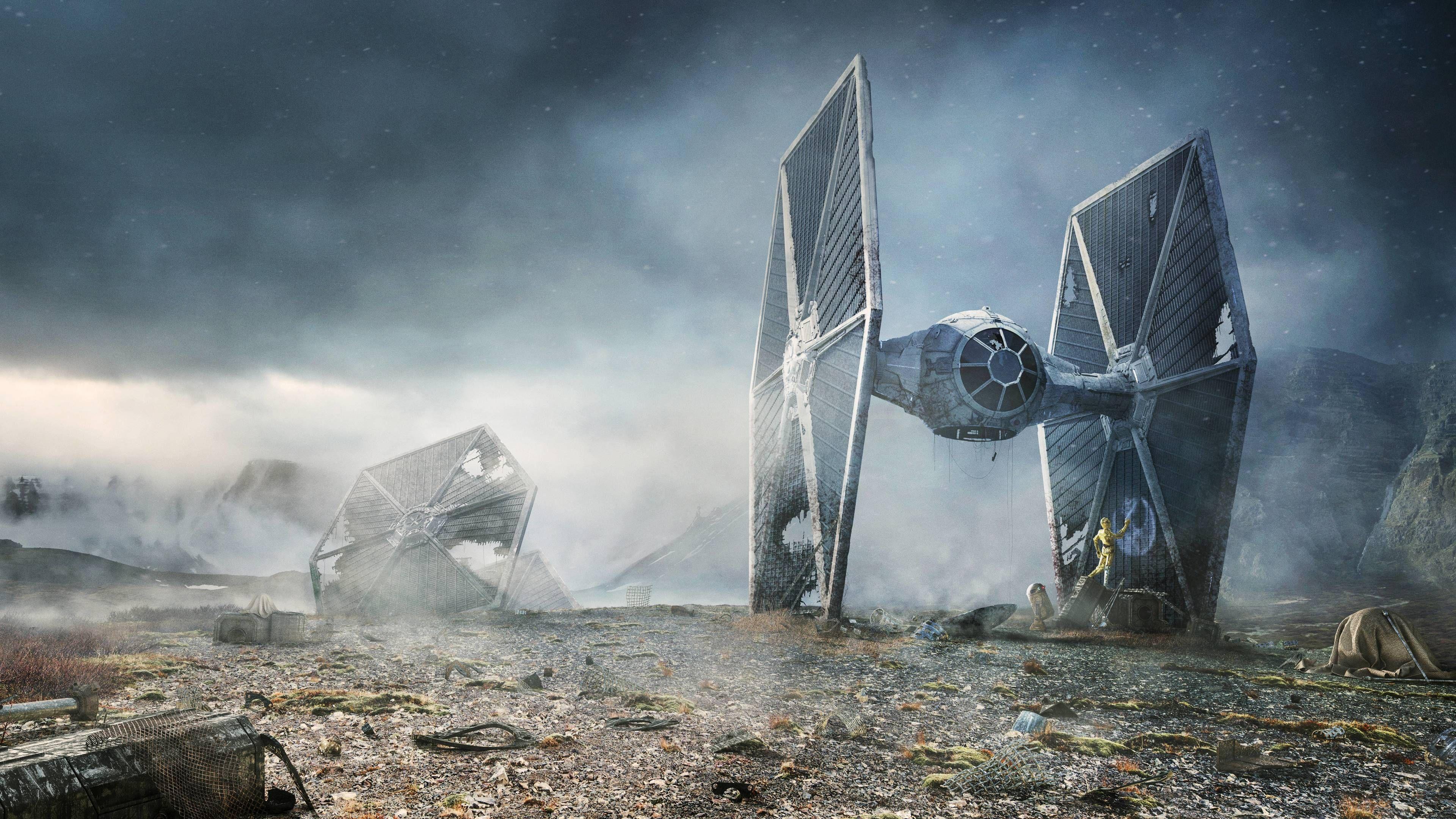 3840x2160 Wallpaper 4k Scifi C 3PO R2 D2 Star Wars TIE Fighter 4k Wallpaper