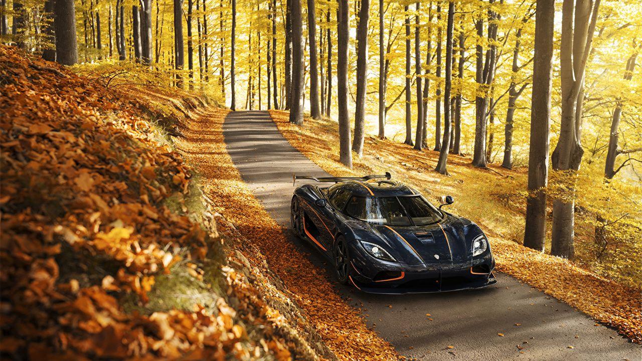 1280x720 Photos Koenigsegg 2015 16 Agera RS Black Autumn Roads Forests