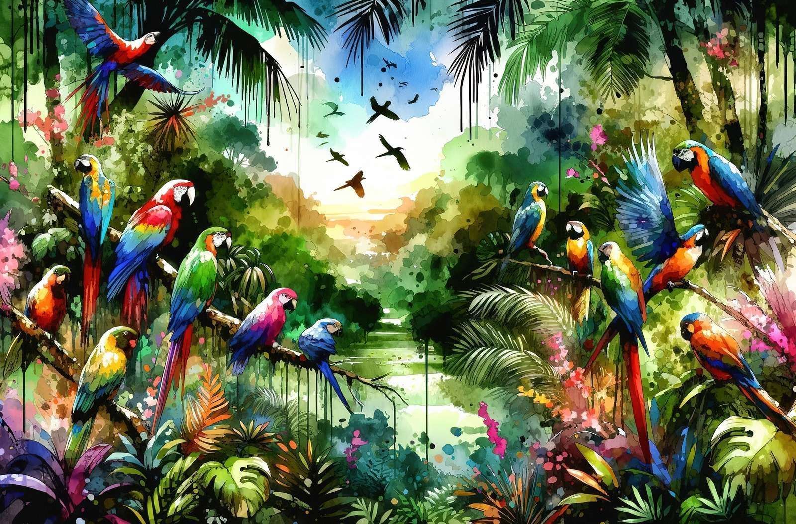 1600x1053 Wallpaper Mural Tropical Birds In The Jungle