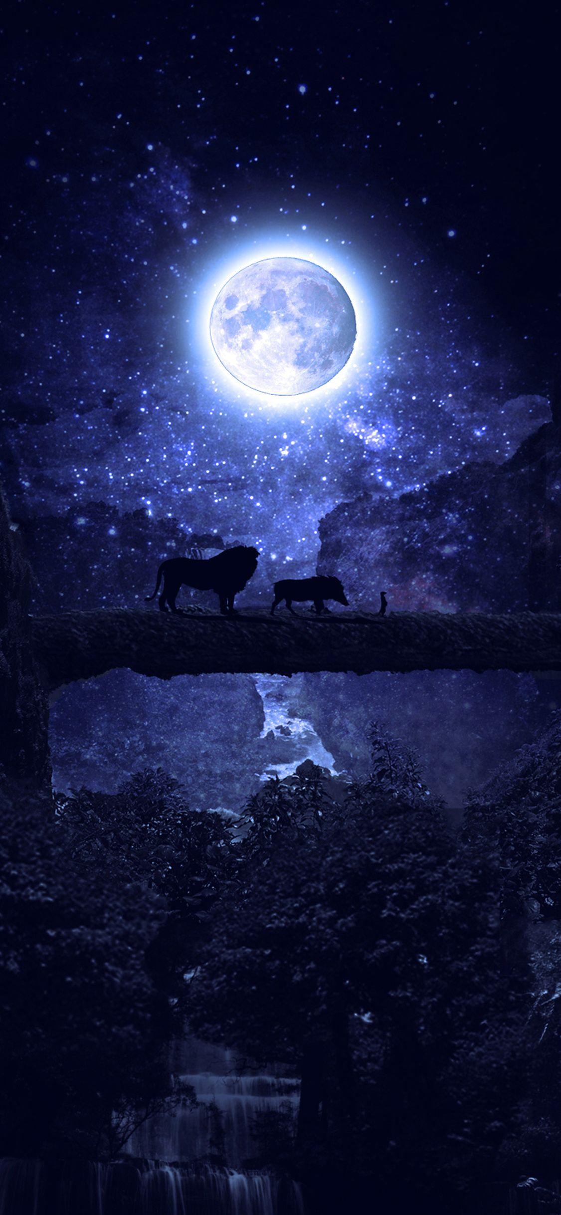 1125x2436 iPhone X wallpaper. lionking disney night art illustration