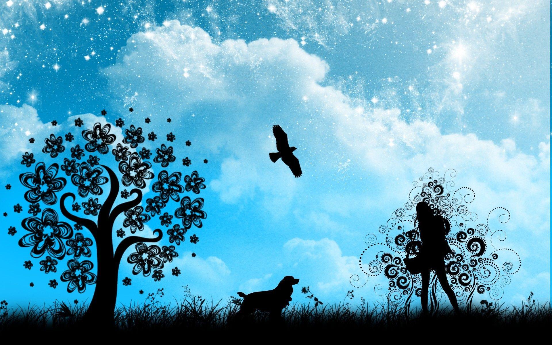 1920x1200 Blue silhouette girl wallpaper. PC