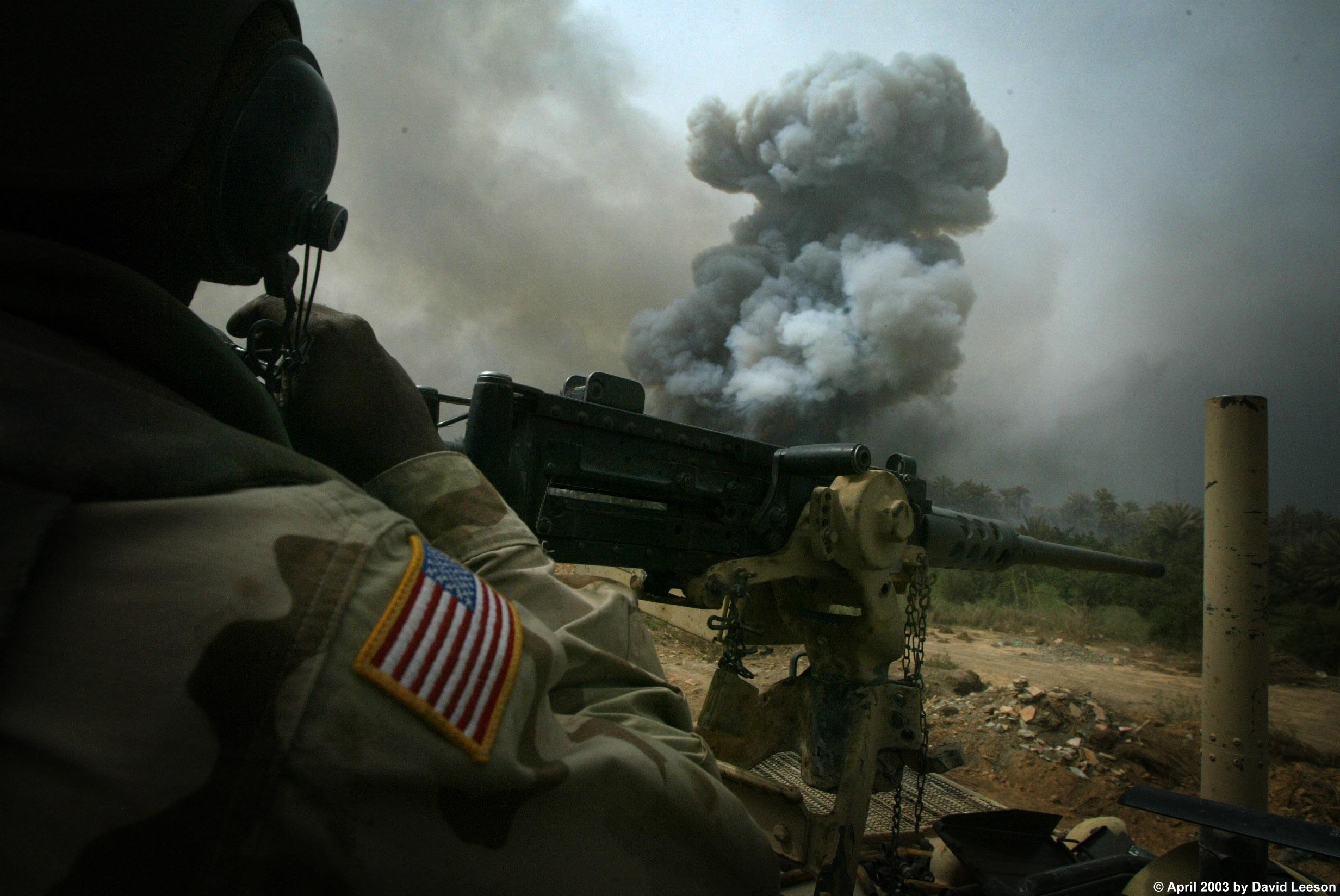 2464x1648 Wallpaper the explosion, USA, shootout, machine gun, the convoy, Iraq for mobile and desktop, section оружие, resolution 2464x1648