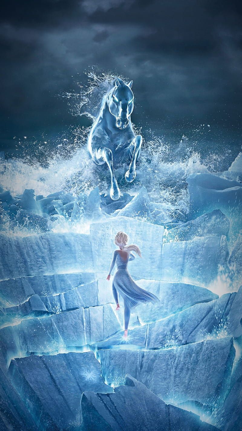 800x1422 Frozen, animation, blue, fantasy horse, ice, movie, queen, white horse, HD phone wallpaper