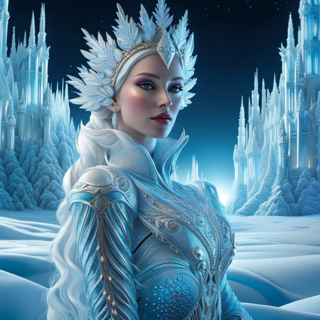 1024x1024 Snow Queen Observes Frozen Landscape: 3D Render
