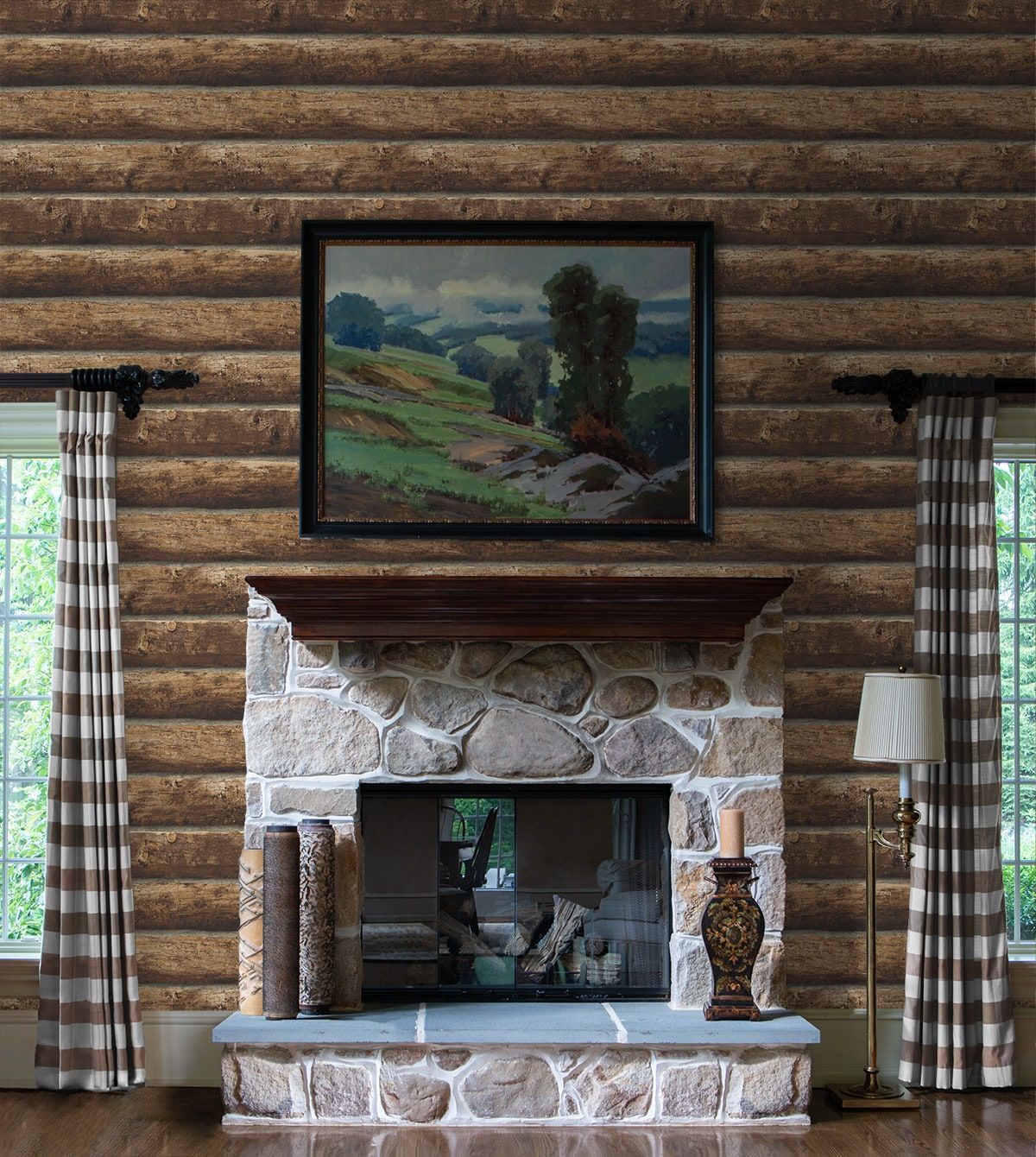 1200x1340 Seabrook Designs Faux Log Cabin Prepasted Walnut Wallpaper PR10900