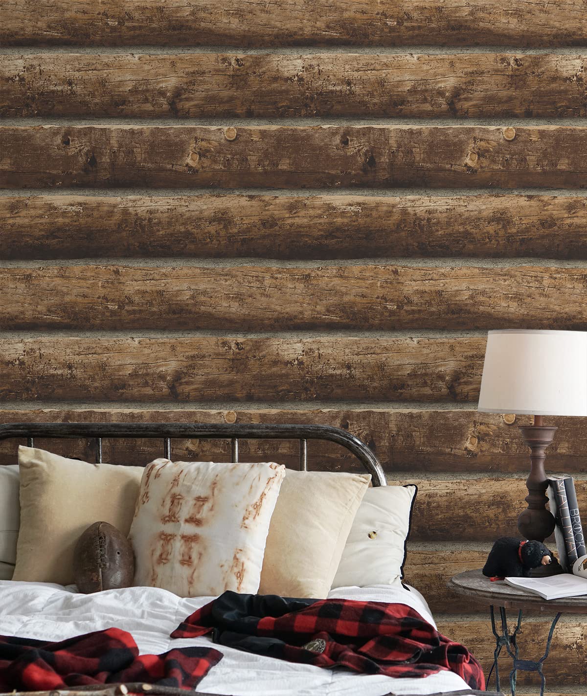 1200x1423 Faux Log Cabin Rustic Prepasted Wallpaper (Walnut)