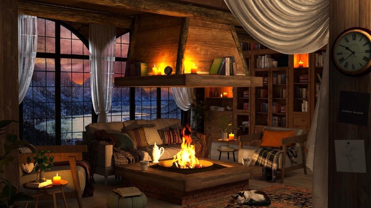 1280x720 Cozy Cabin Ambience Ambience Background with Rain Sounds
