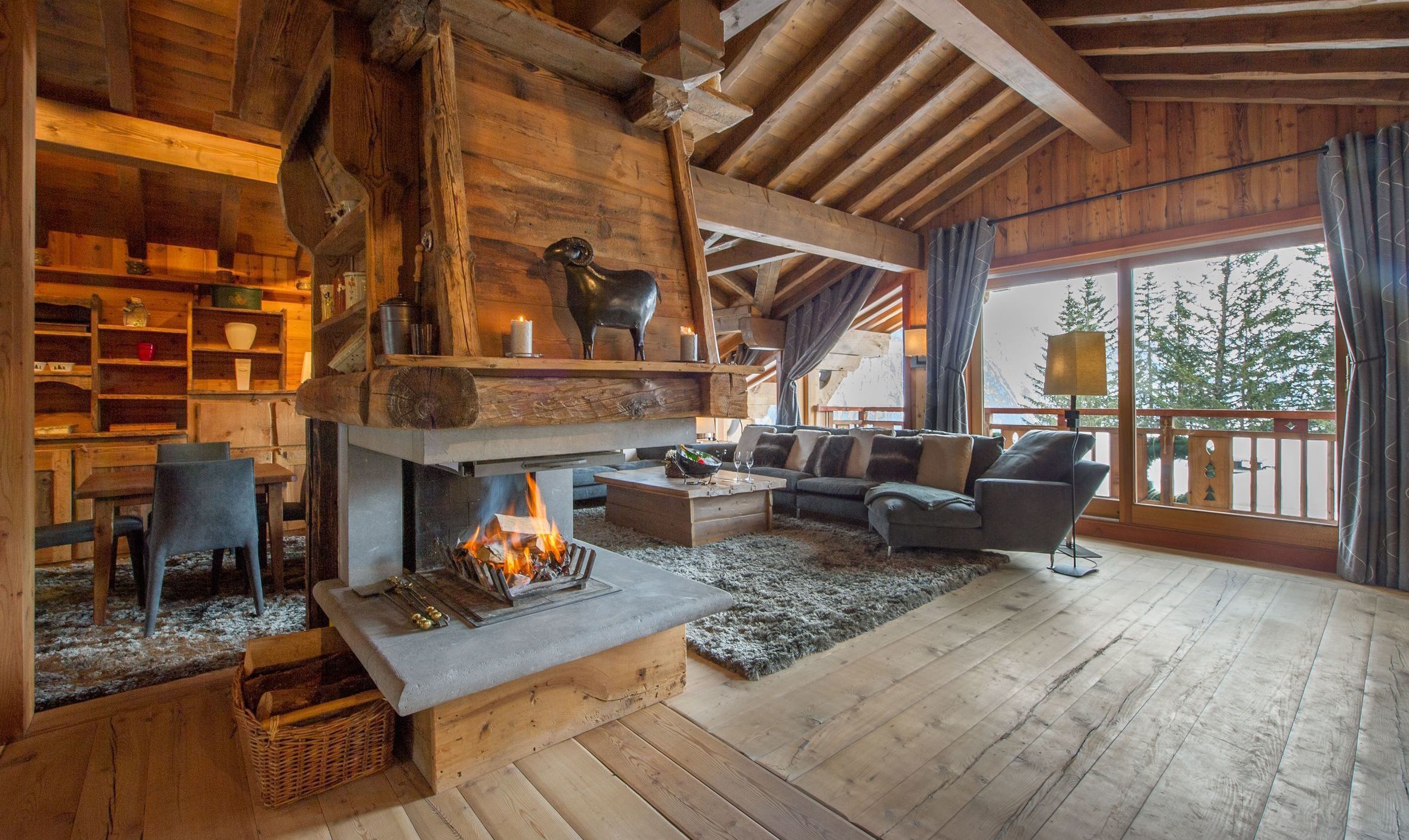 2362x1409 Wallpaper interior, Alps, fireplace, living room, Chalet for mobile and desktop, section интерьер, resolution 2362x1409