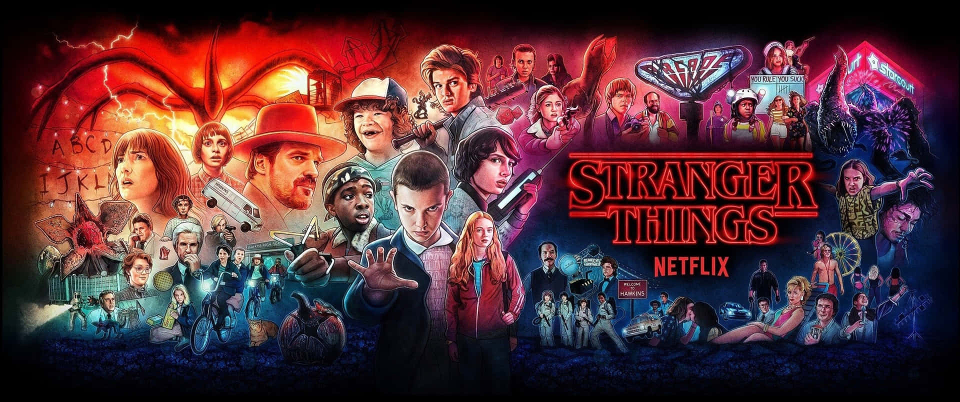 1920x804 Download Stranger Things Collage Wallpaper