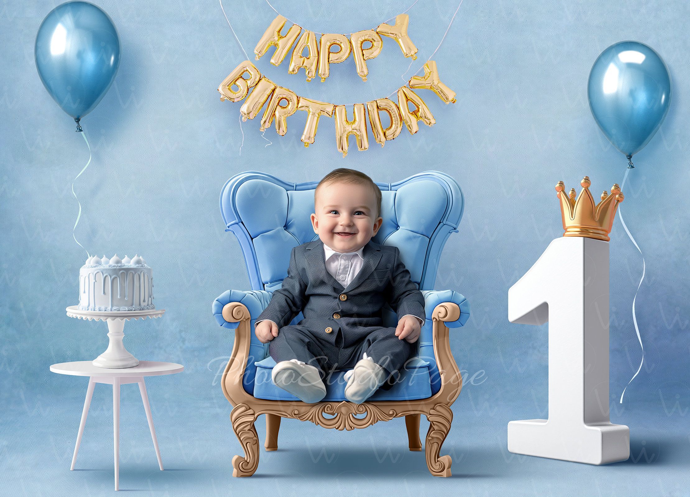 2219x1600 Digital First Birthday Backdrop Background One Year Birthday Background Baby Boy Birthday Background Blue Backdrop With Swing, Number One