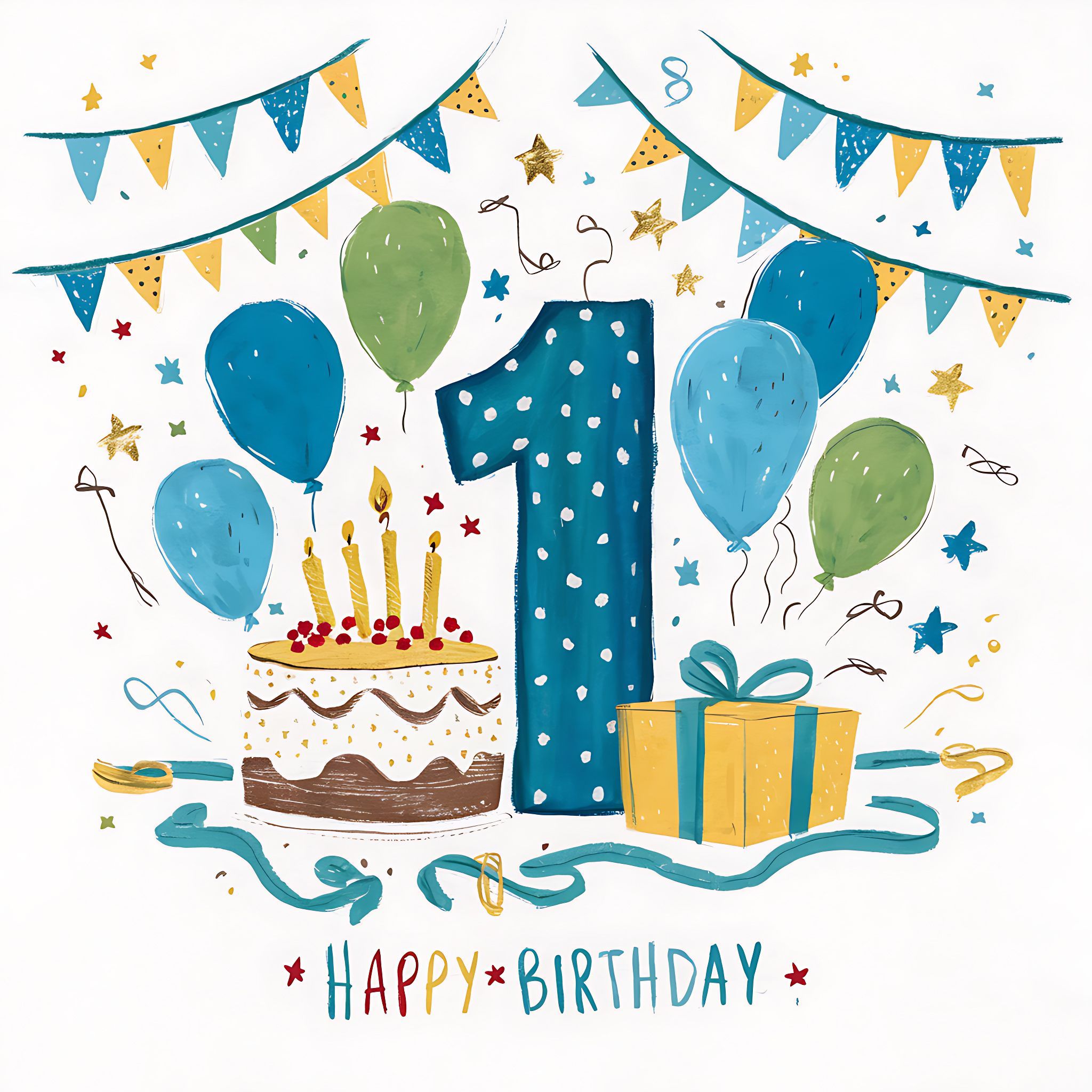 2048x2048 Free Download Blue and White 1st Birthday