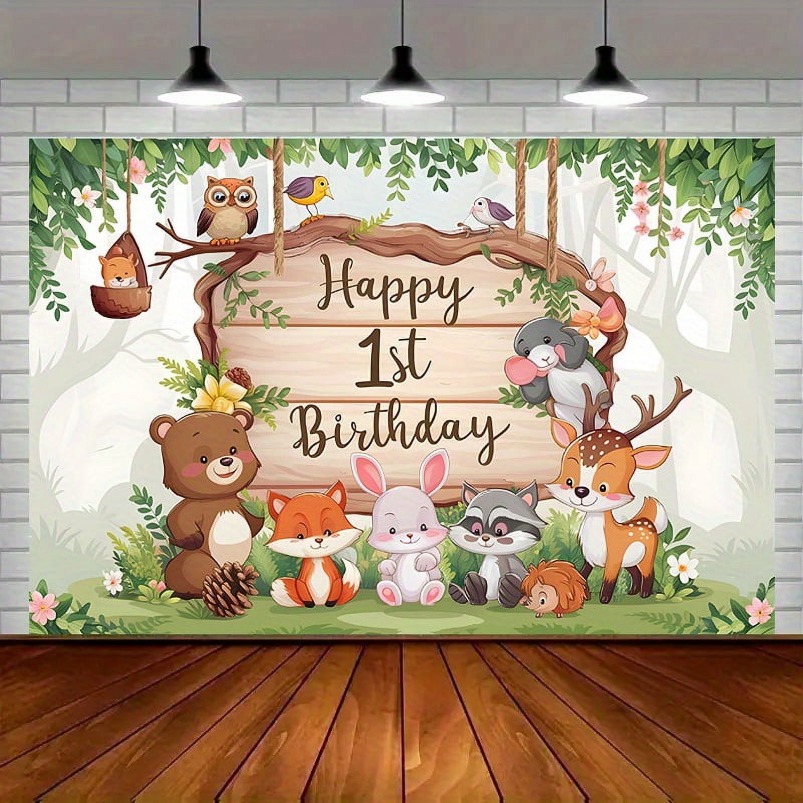 1600x1600 Woodland Wild One Backdrop Jungle Animal 1st Birthday Party Photography Background for Boys Jungle Forest Bear Rabbit Deer Baby Shower Party Decorations Banner Supplies Photo Booth Props