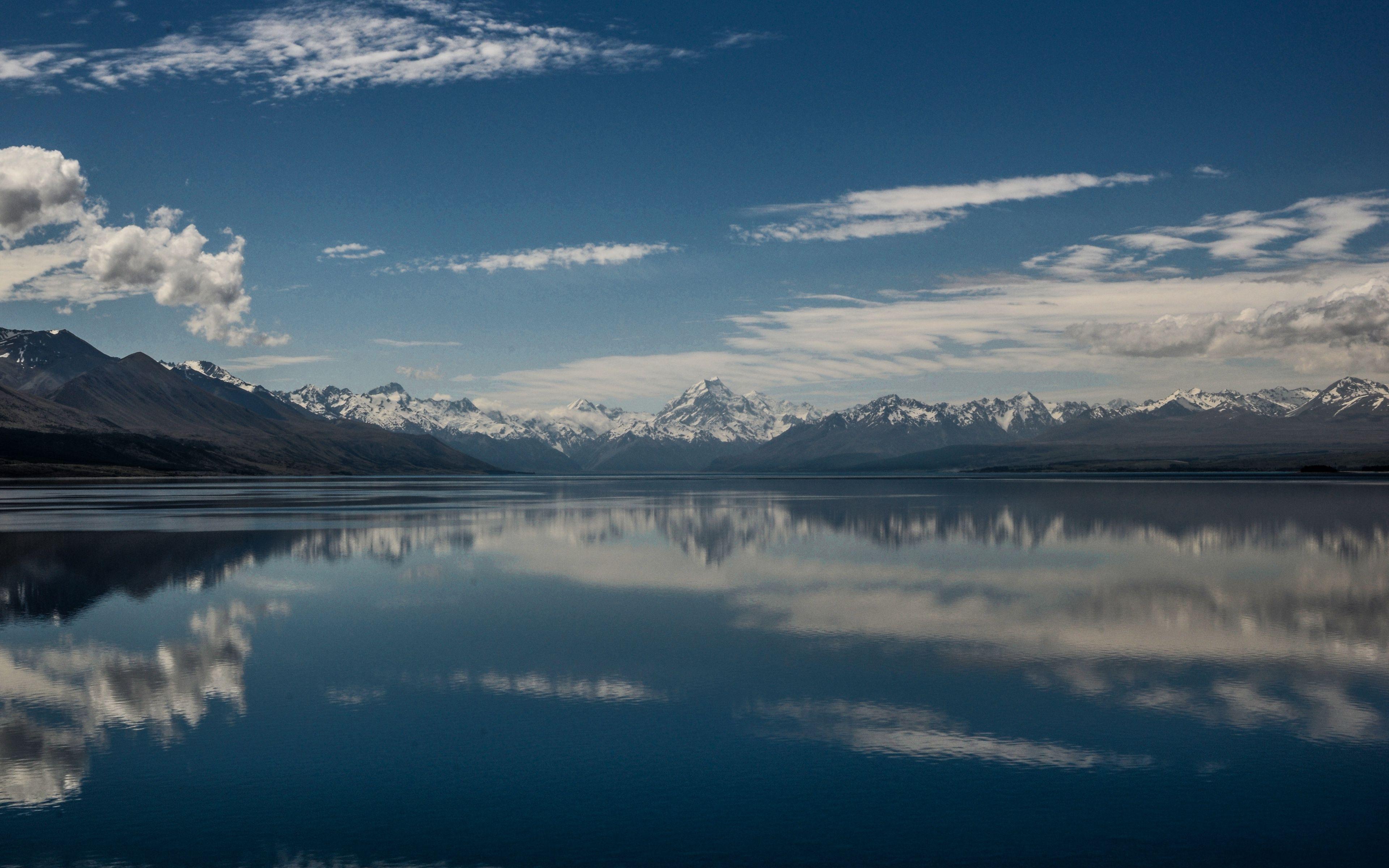 3840x2400 Download wallpaper 3840x2400 lake pukaki, mountains, skyline, new