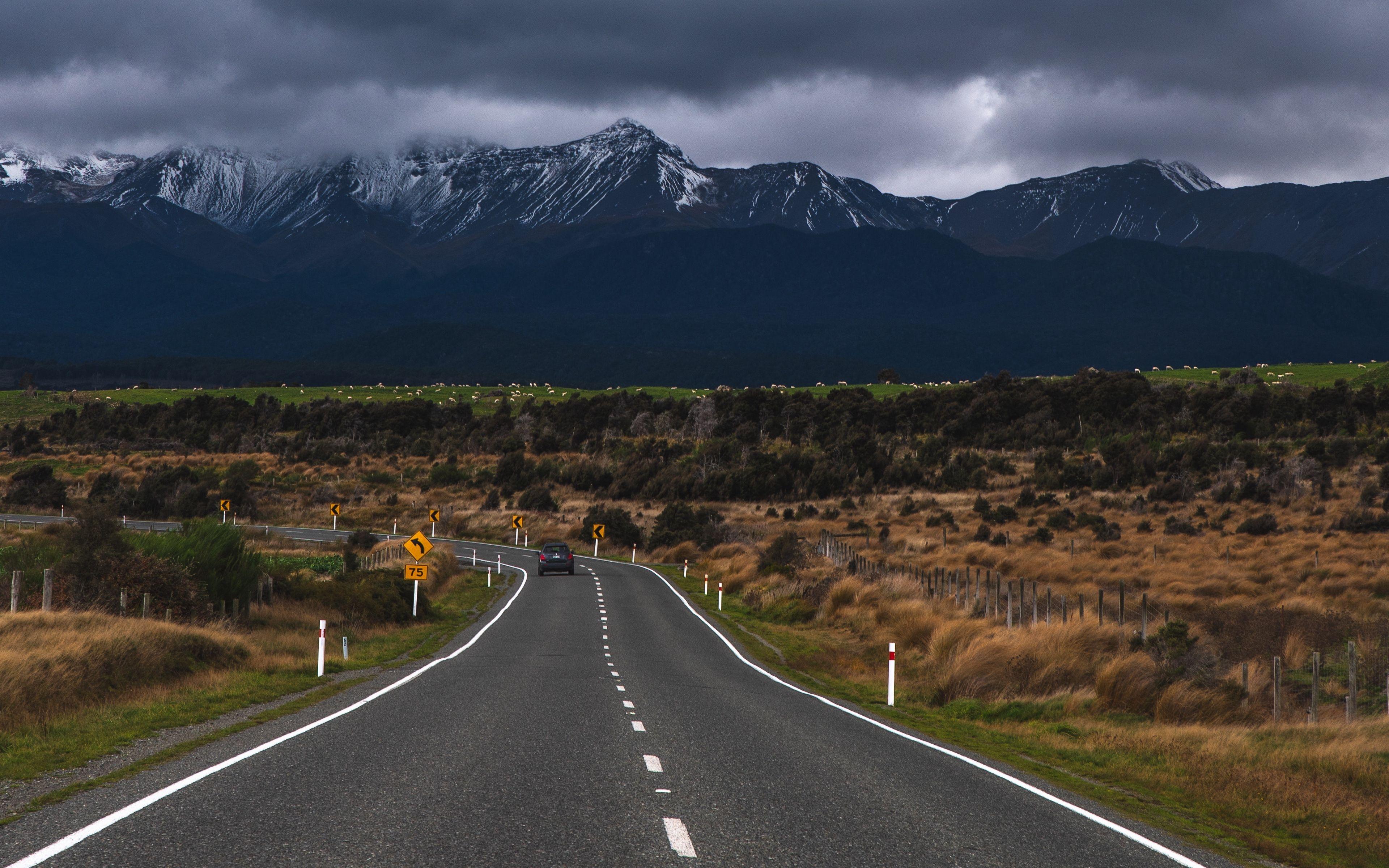 3840x2400 Download wallpaper 3840x2400 road, counting, mountain, te anau
