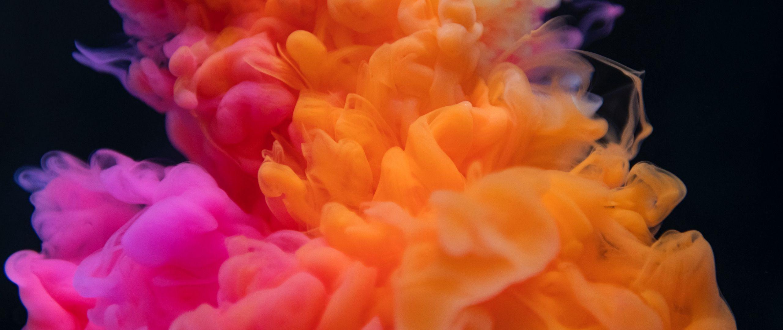 2560x1080 Download wallpaper 2560x1080 smoke, bunches, colored smoke, orange