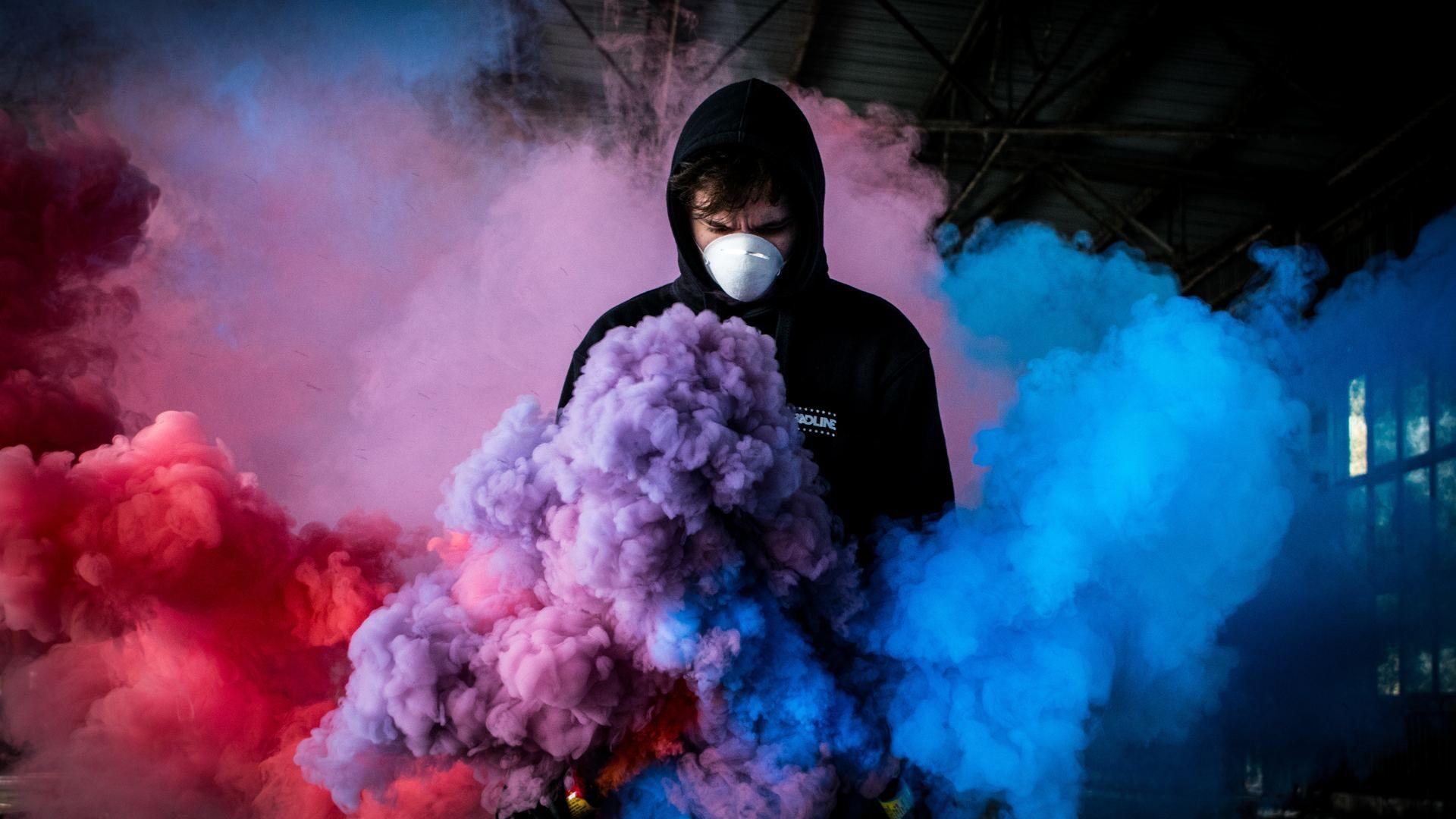 1920x1080 Boy With Smoke Bomb Colorful 5k 9o Smoke, HD Wallpaper