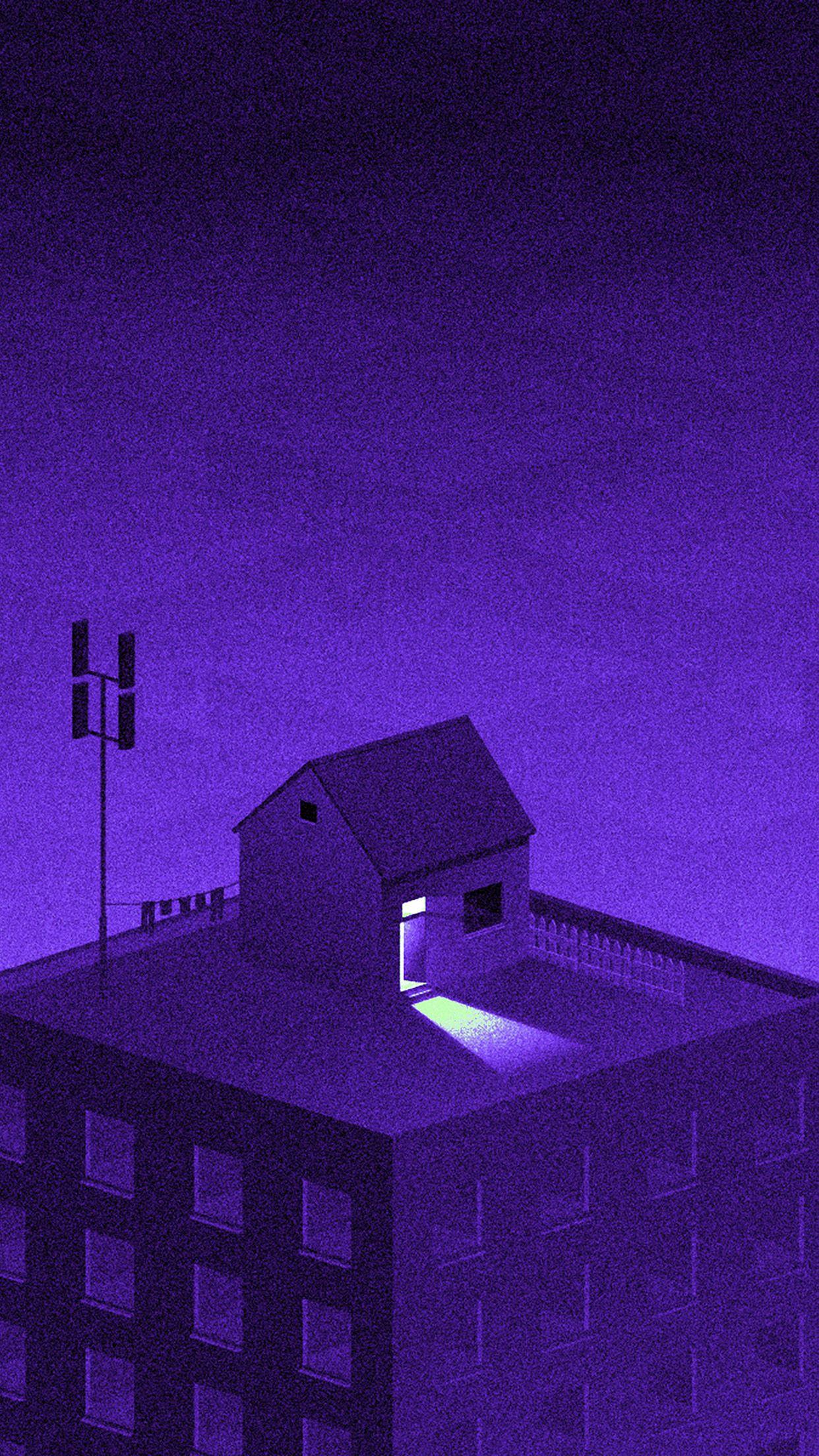 1242x2208 Illust Purple City Home Dot Art Wallpaper