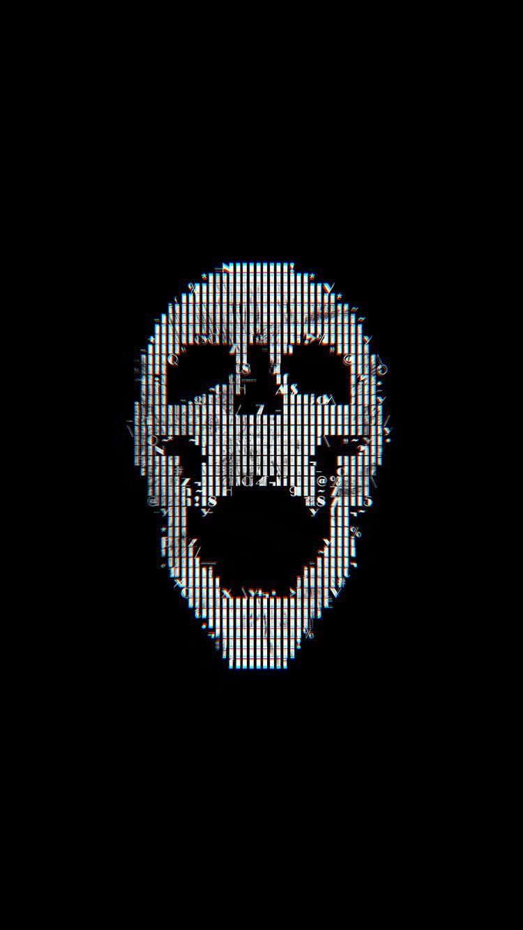 750x1334 Digital Skull Dark Black Art Illustration Simple Minimal