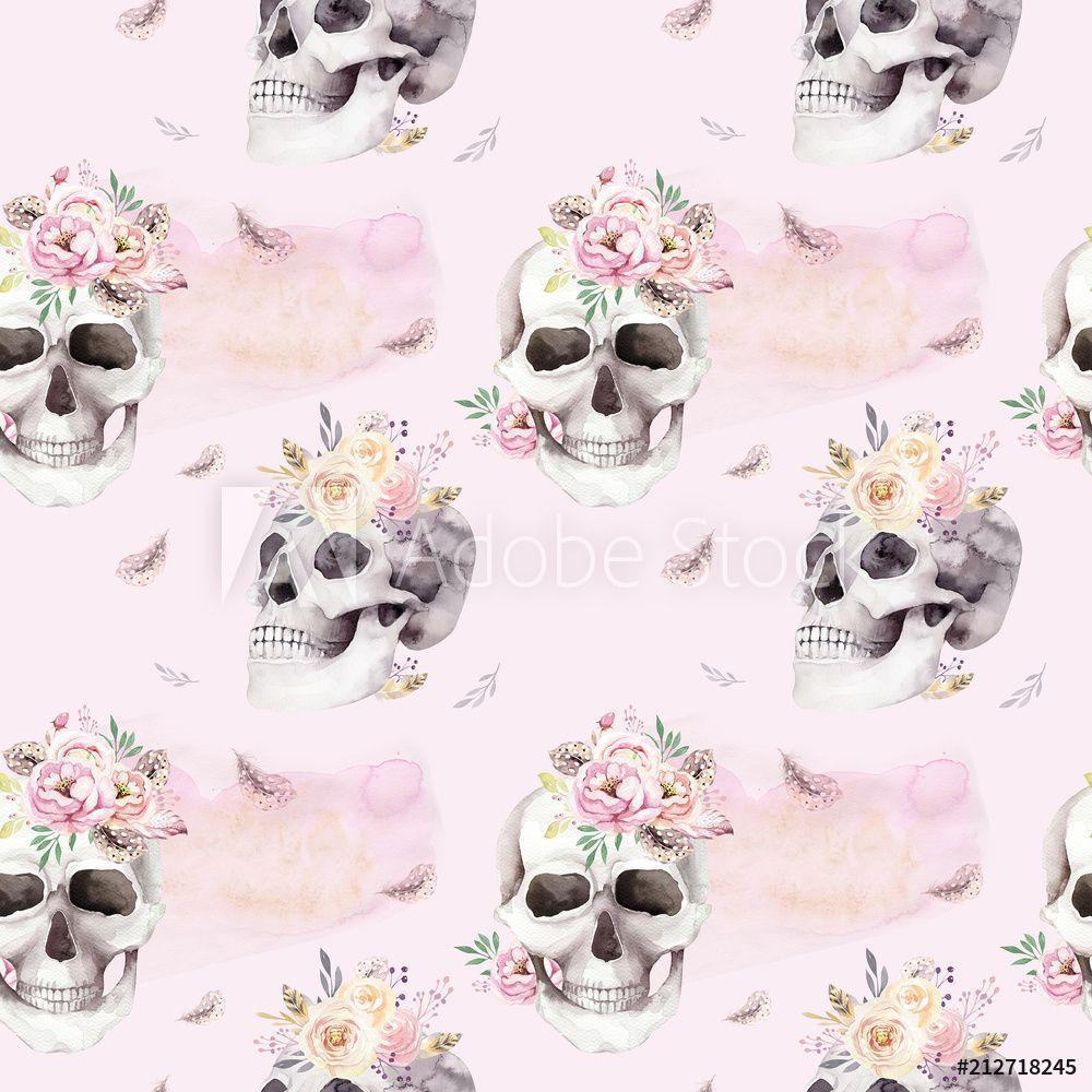 1000x1000 Recess Fitting Vintage watercolor patterns with skull and roses