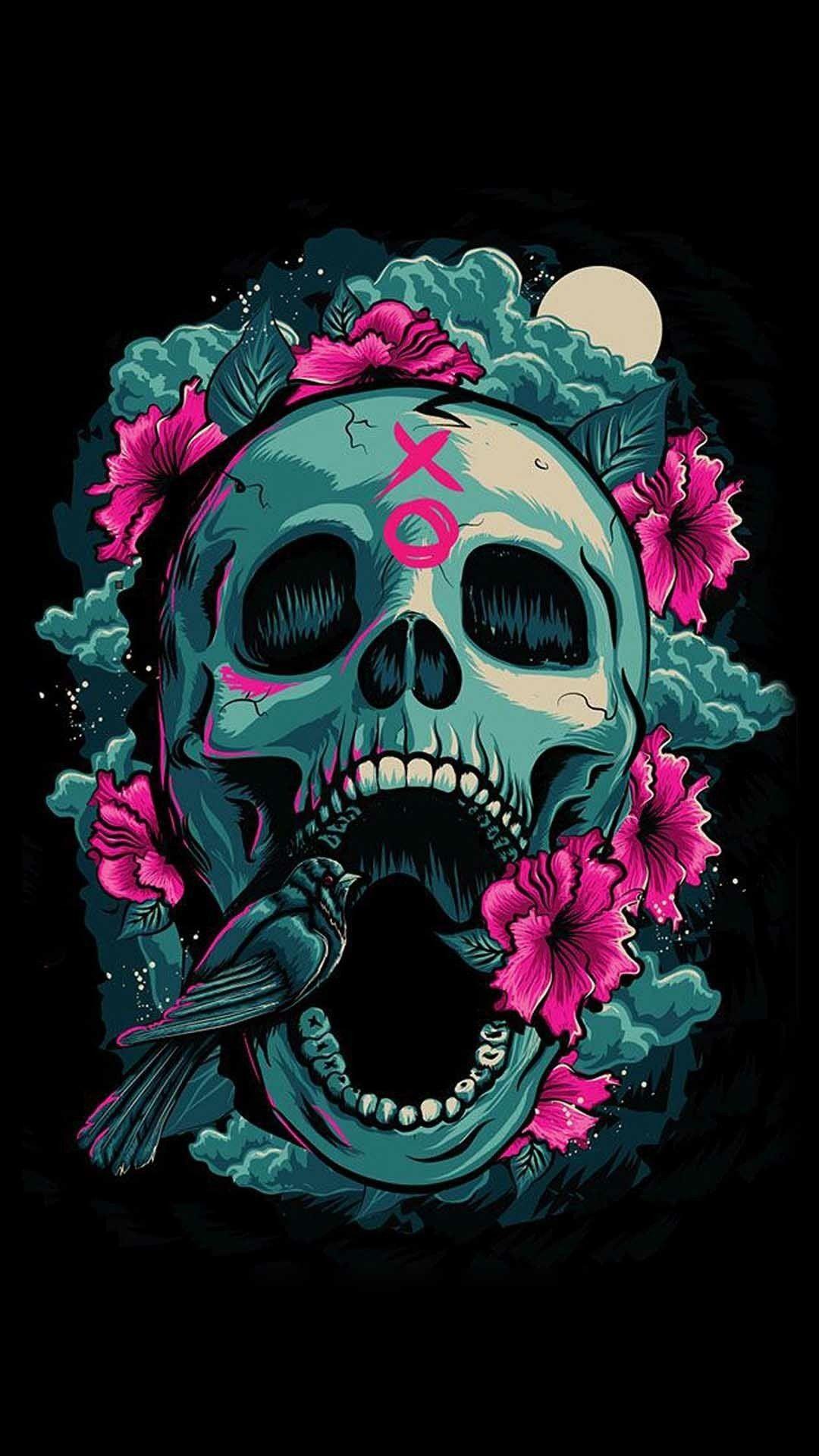 1080x1920 Cool Background of Skulls