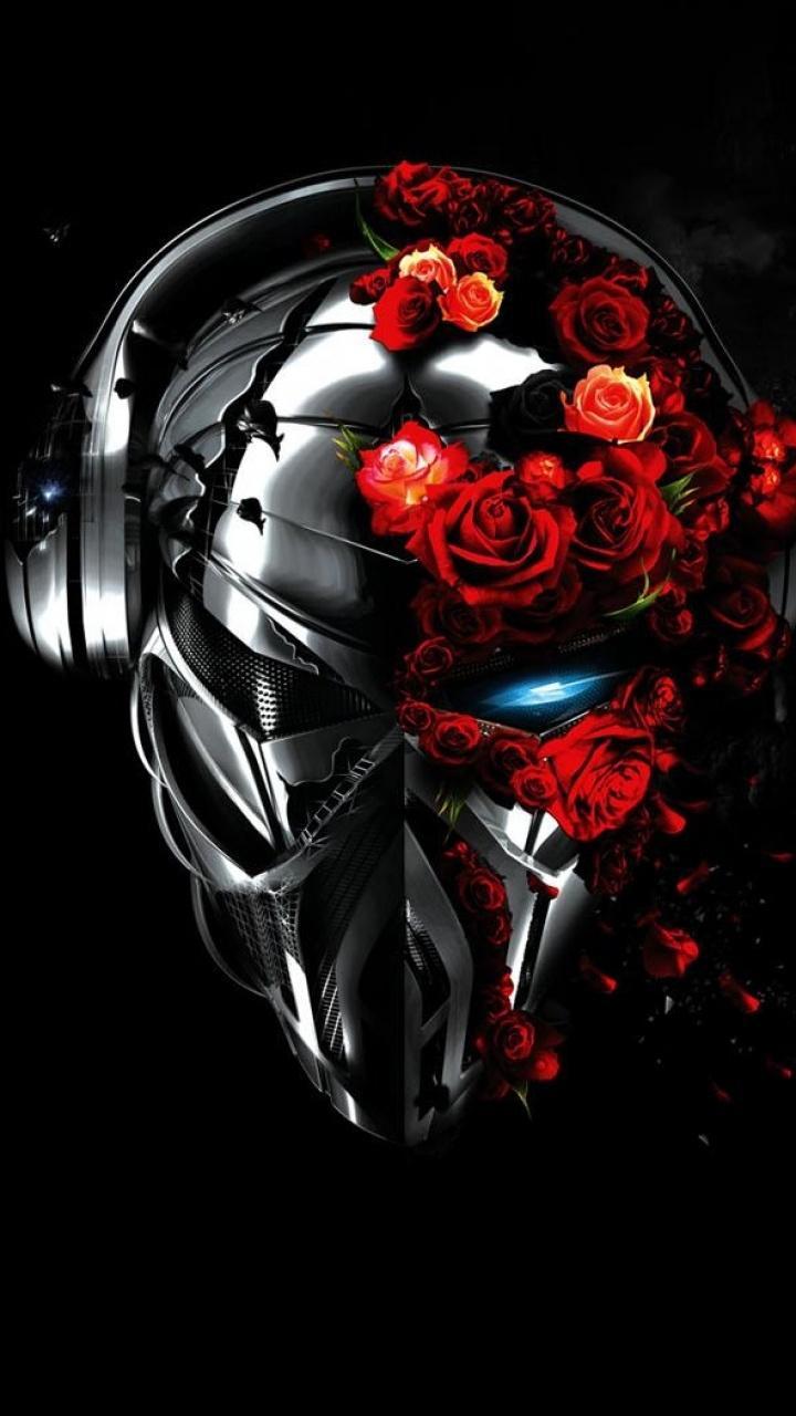 720x1280 Skull With Roses Wallpaper