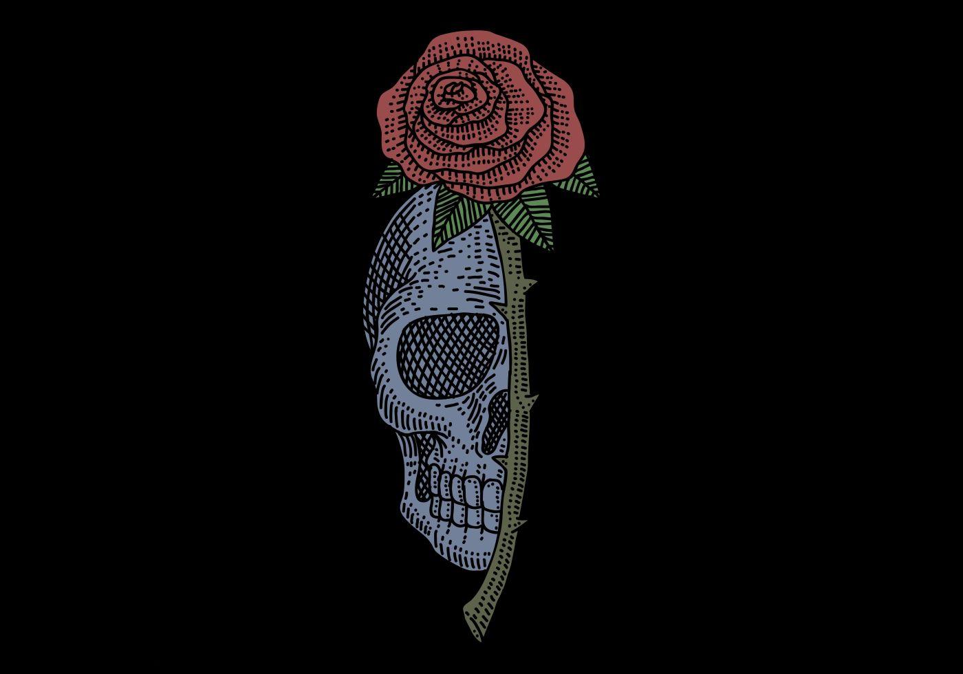 1400x980 skull rose vintage design Free Vectors, Clipart