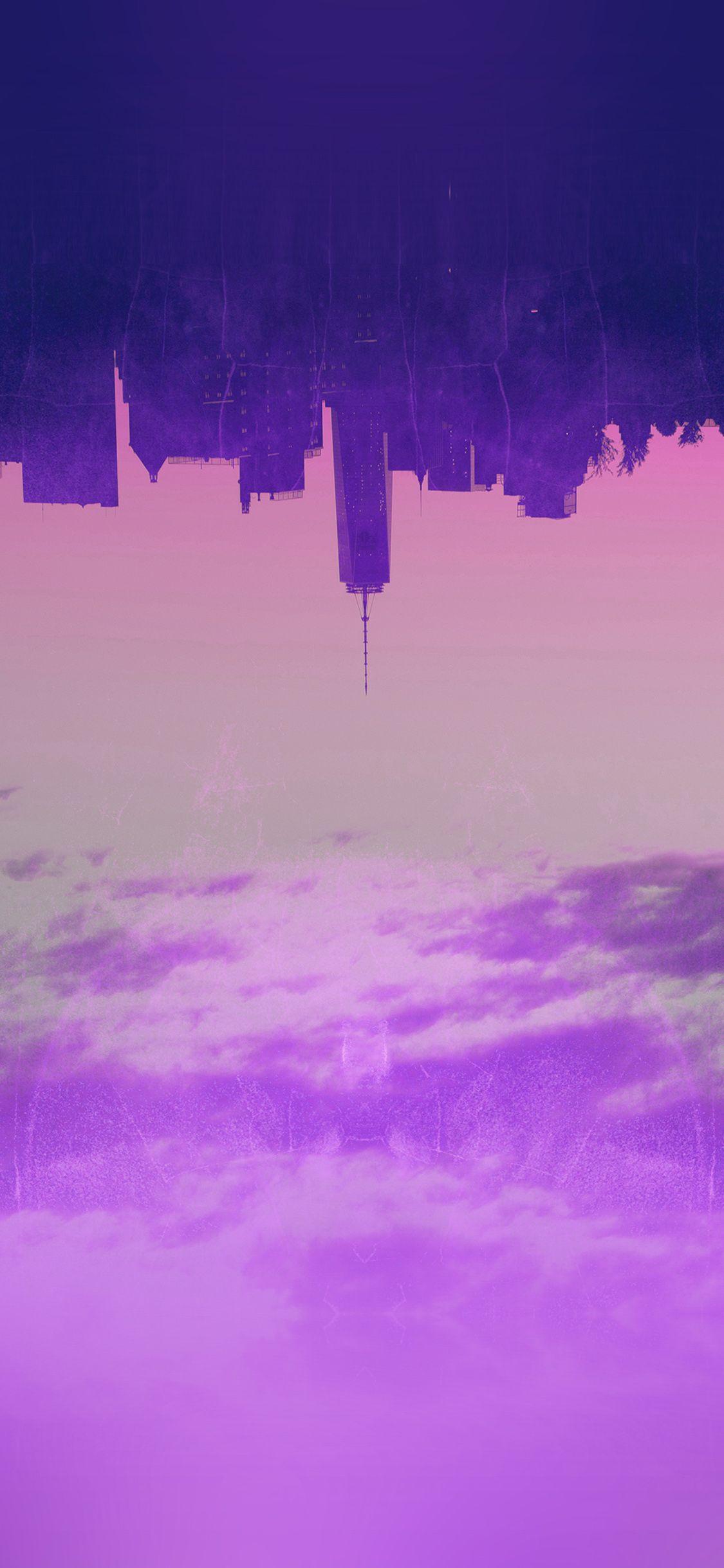 1125x2436 City Art Illust Purple