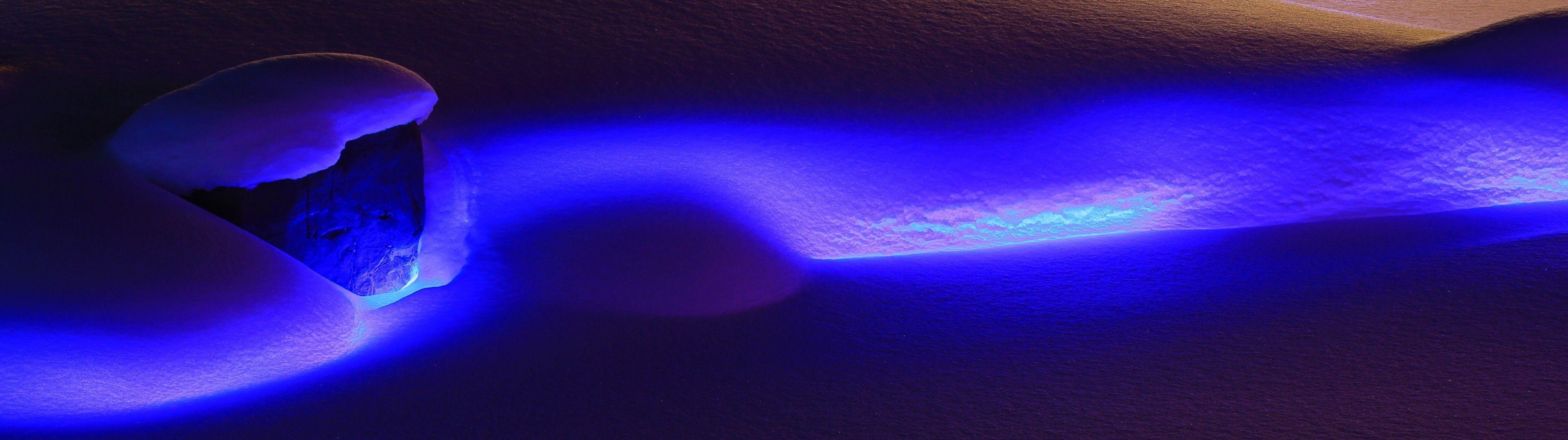 3840x1080 Download 3840x1080 Snow, Blue Neon Light, Winter Wallpaper