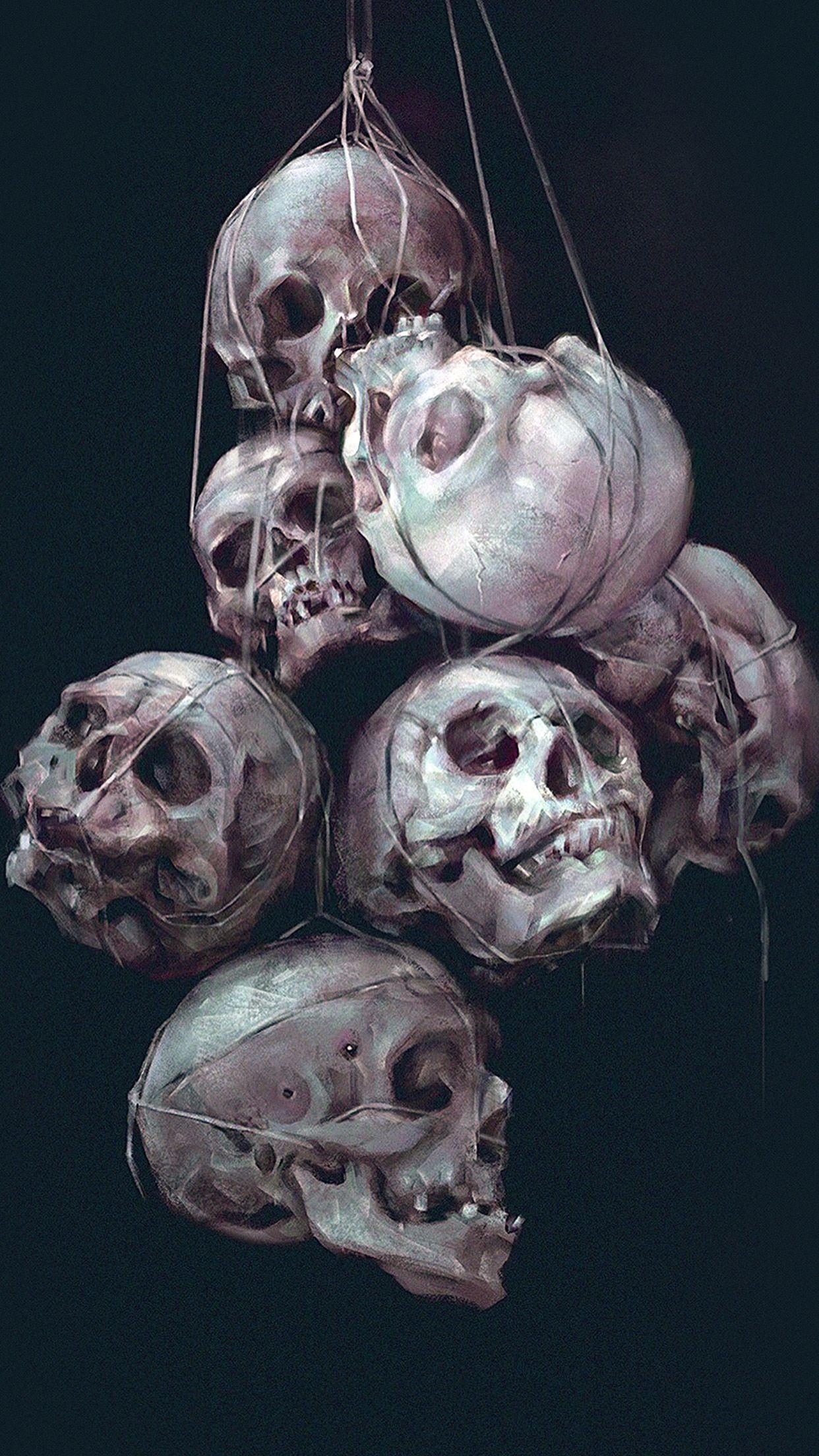 1242x2208 Paint Skull Green Dark Yanjun Cheng Illustration Art Wallpaper