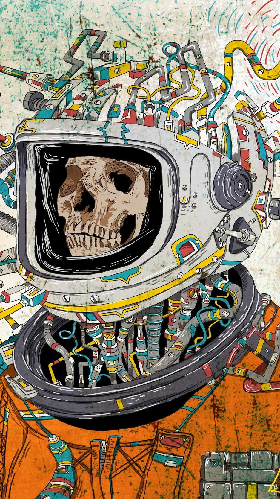 938x1668 Download wallpaper 938x1668 skull, space suit, art, astronaut