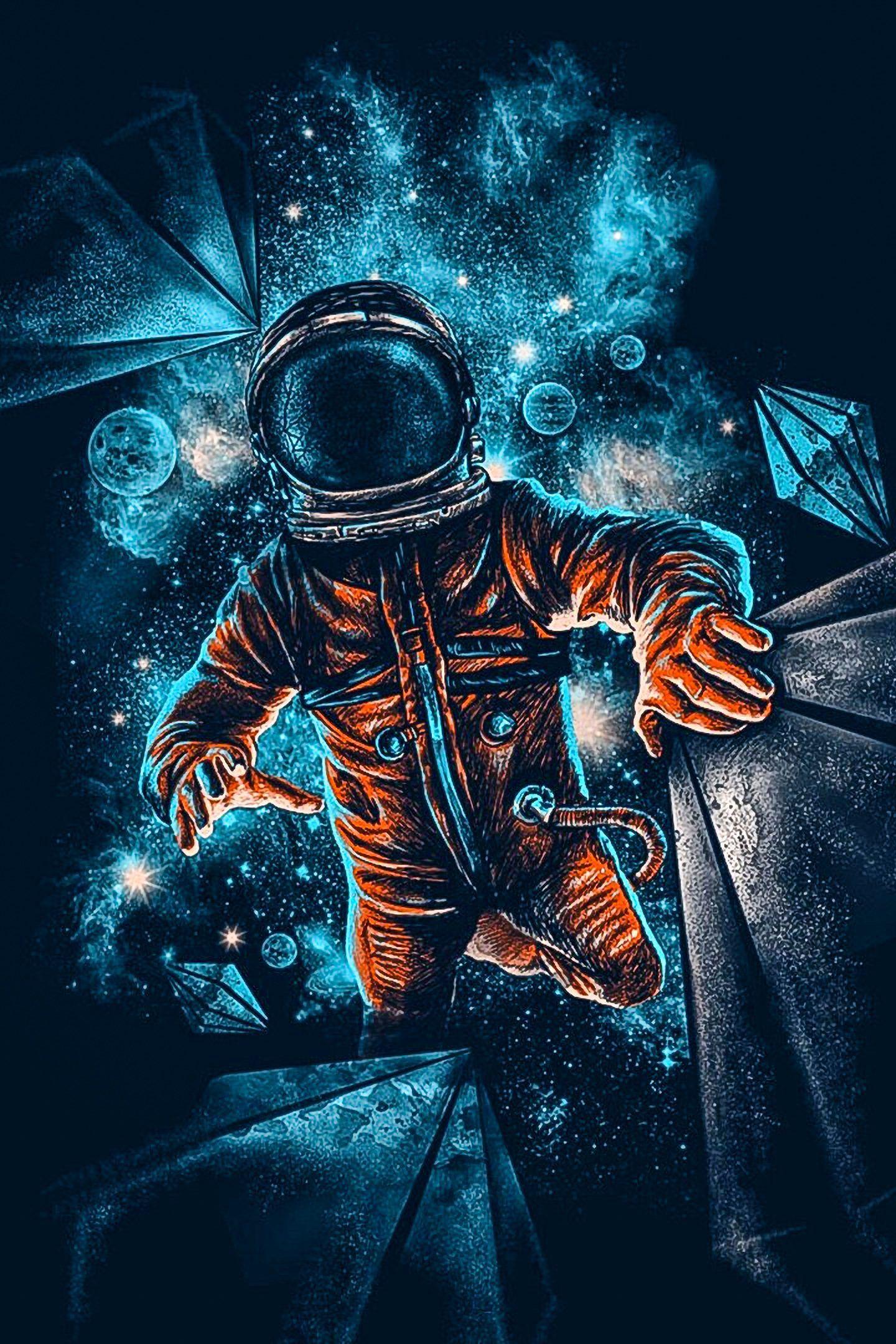 1440x2160 Artistic Spaceman Blue Orange 4K Wallpaper