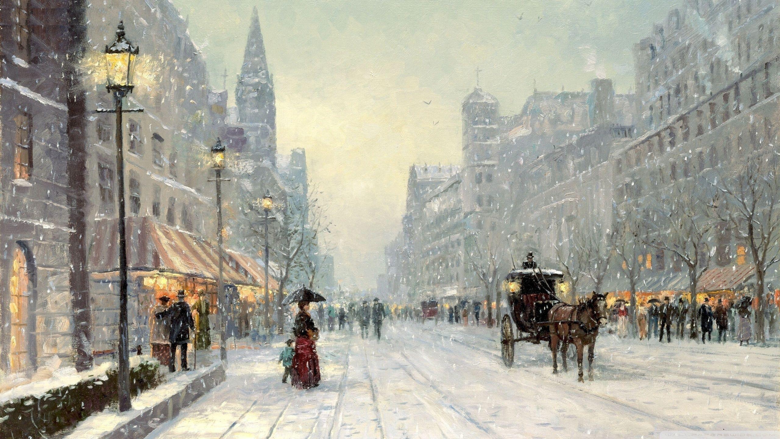 2560x1440 Winter Promenade Painting ❤ 4K HD Desktop Wallpaper for 4K Ultra HD