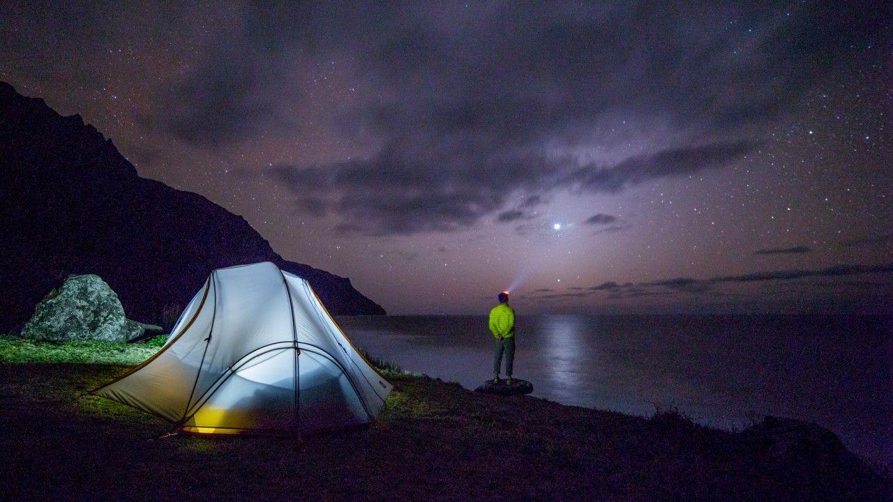 1280x720 Man Camp Forest Night Stars Galaxy 720P HD 4k Wallpaper