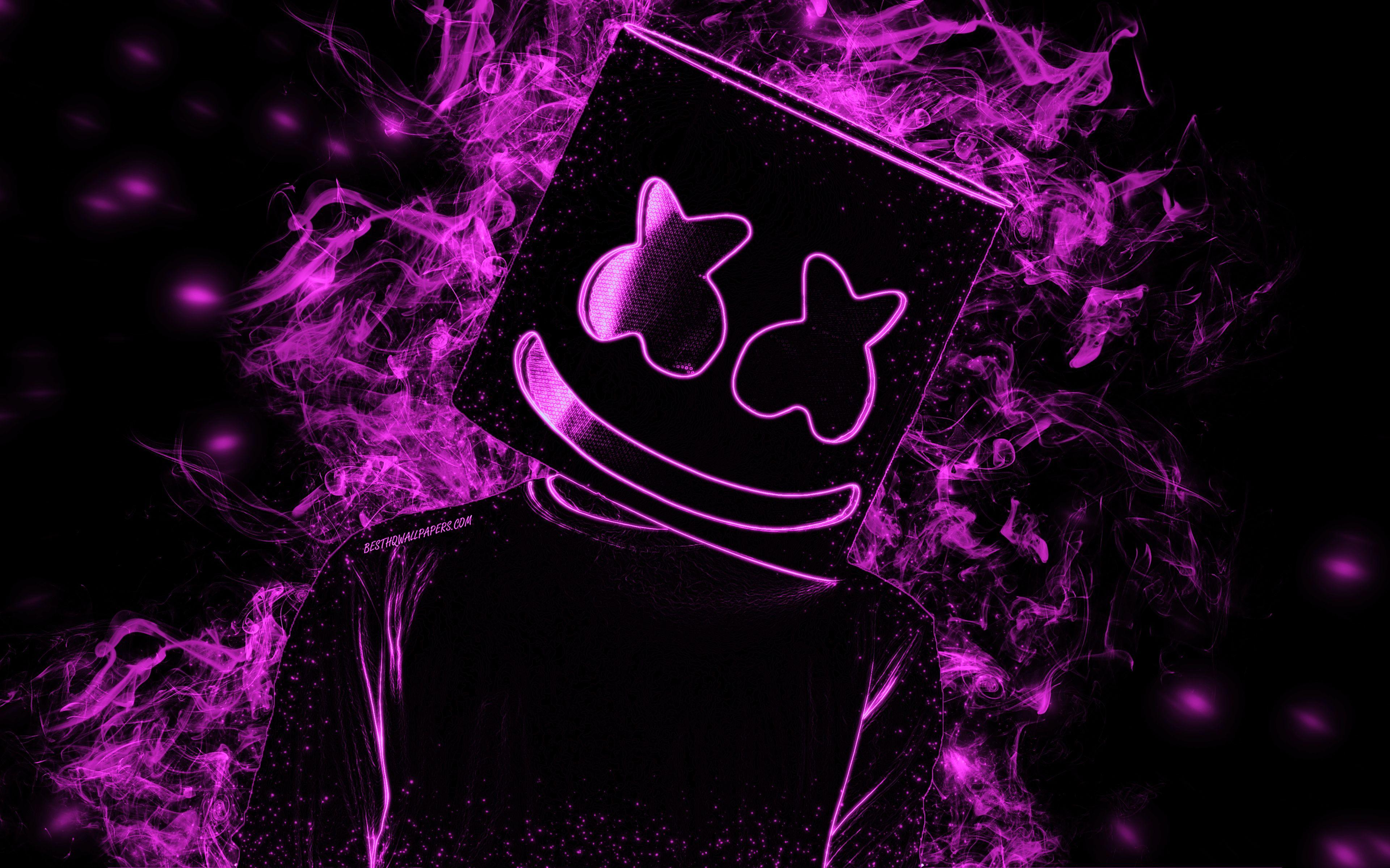 3840x2400 Download wallpaper Marshmello, American DJ, purple smoke