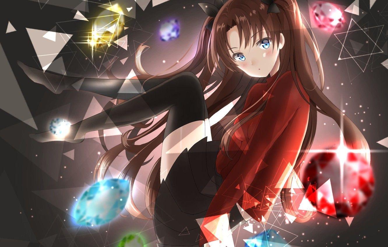 1332x850 Wallpaper triangles, girl, Tohsaka Rin, Fate stay night, Fate
