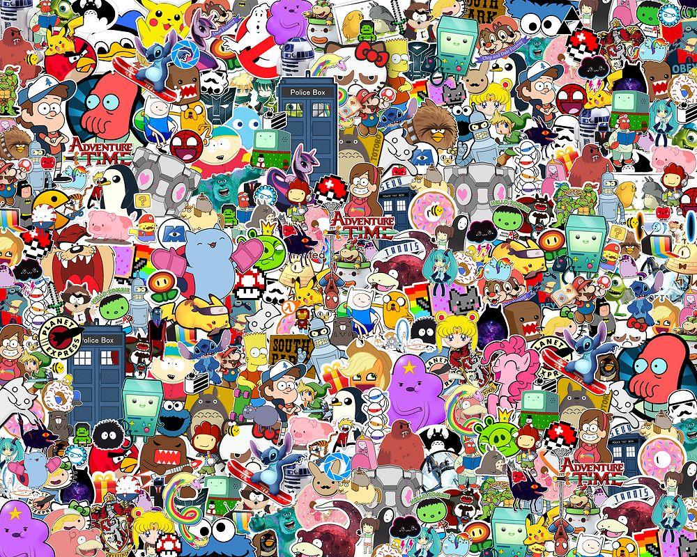 Trippy Cartoon Collage Wallpaper - Bedroom wall collage photo wall