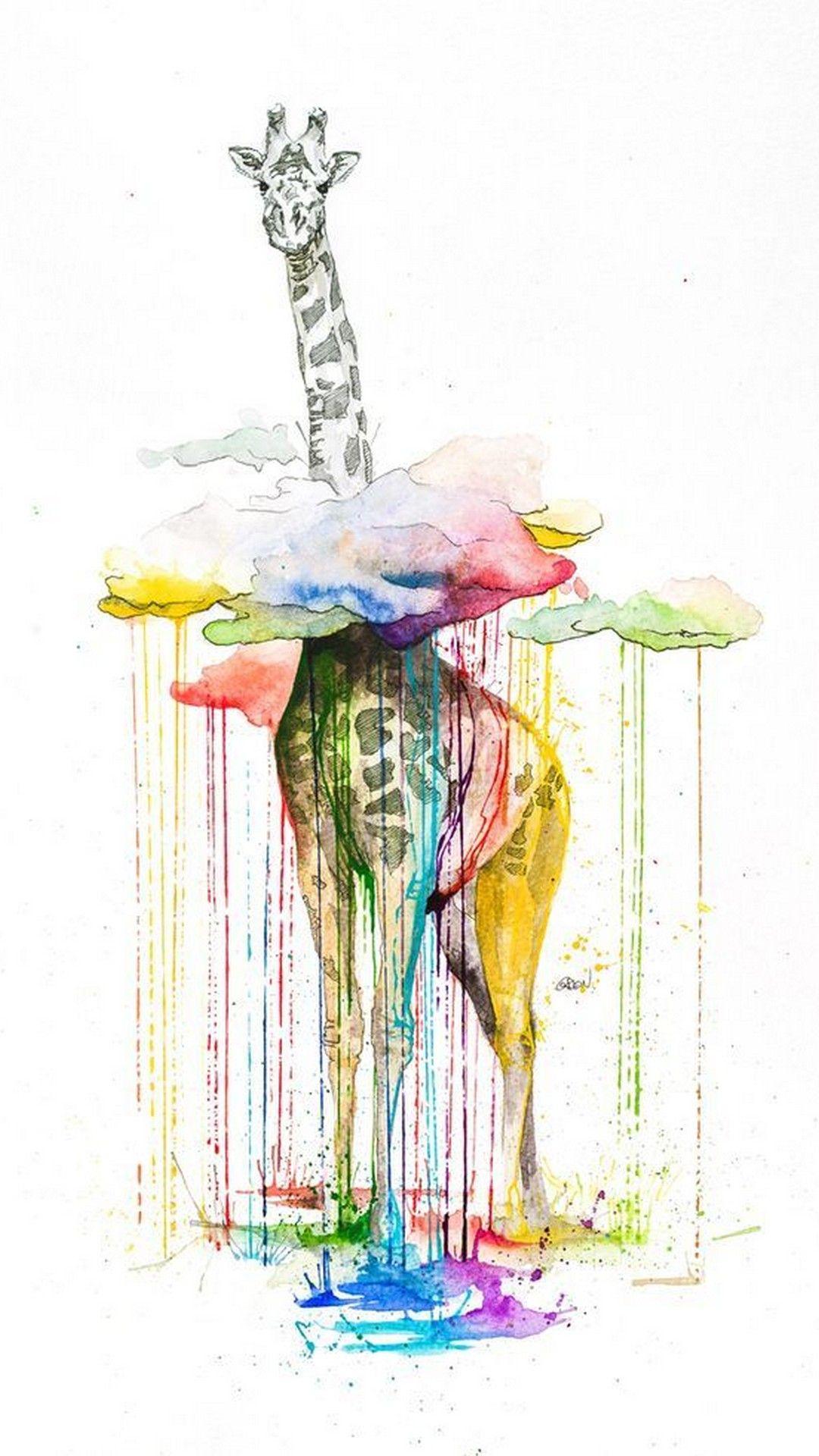 1080x1920 Colorful Giraffe Art Wallpaper 3D iPhone Wallpaper