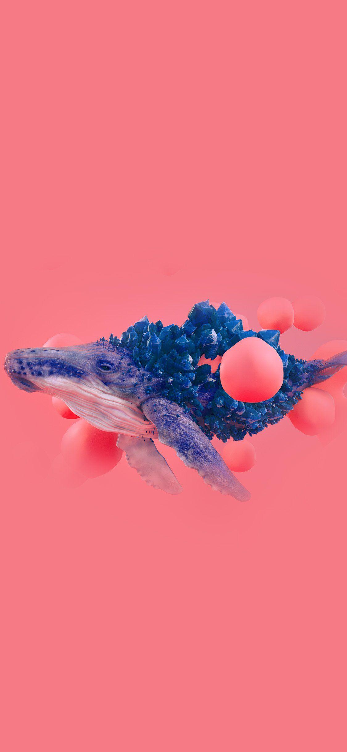 1125x2436 Whale Pink Bubble Illustration Digital Art Animal Blue