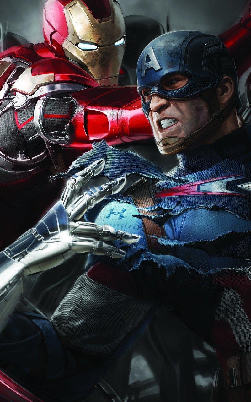 800x1280 Iron Man And Captain America 5K Artwork HD Wallpaper (800x1280)