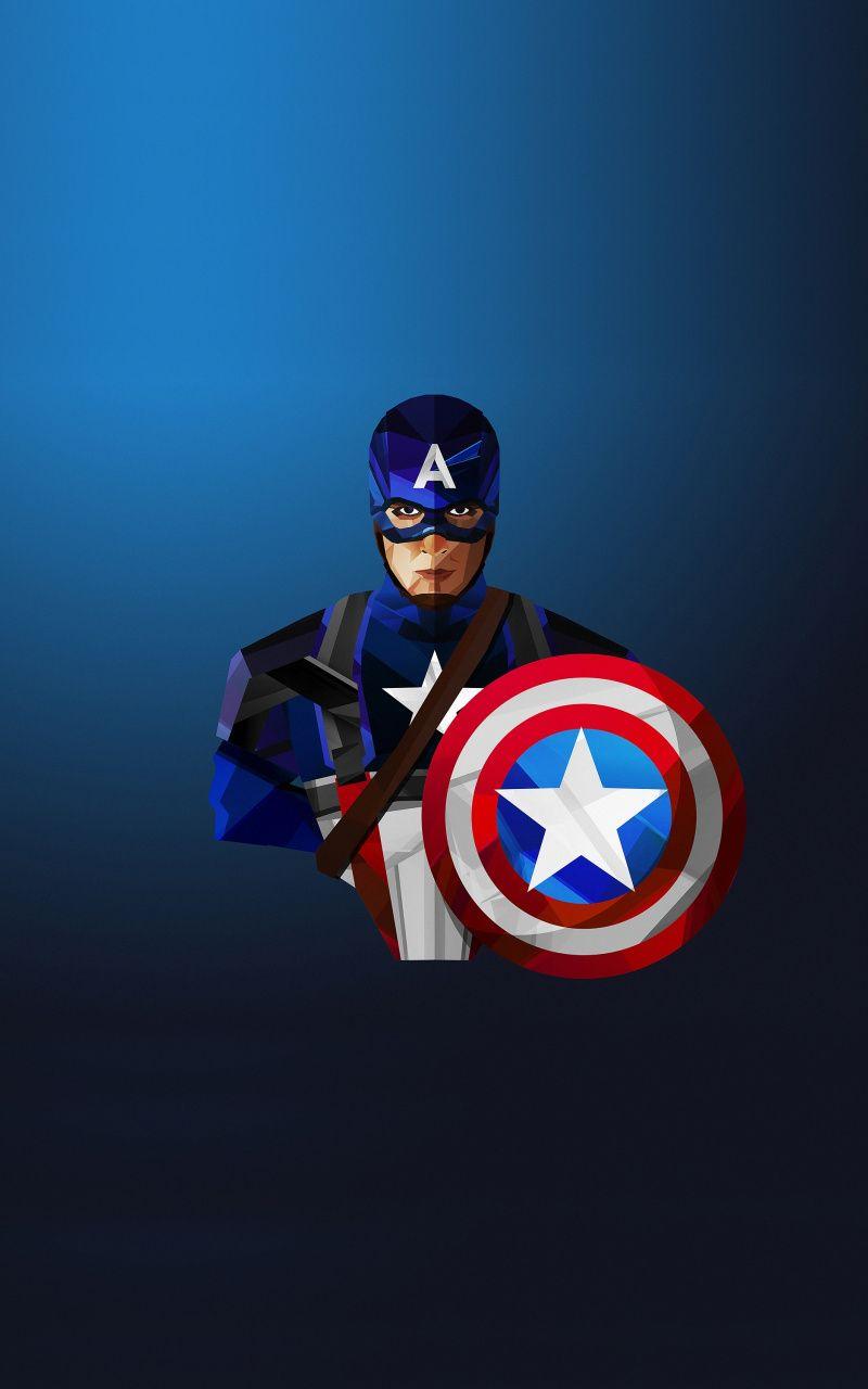 800x1280 Download Captain America, superhero, low poly wallpaper, 800x1280